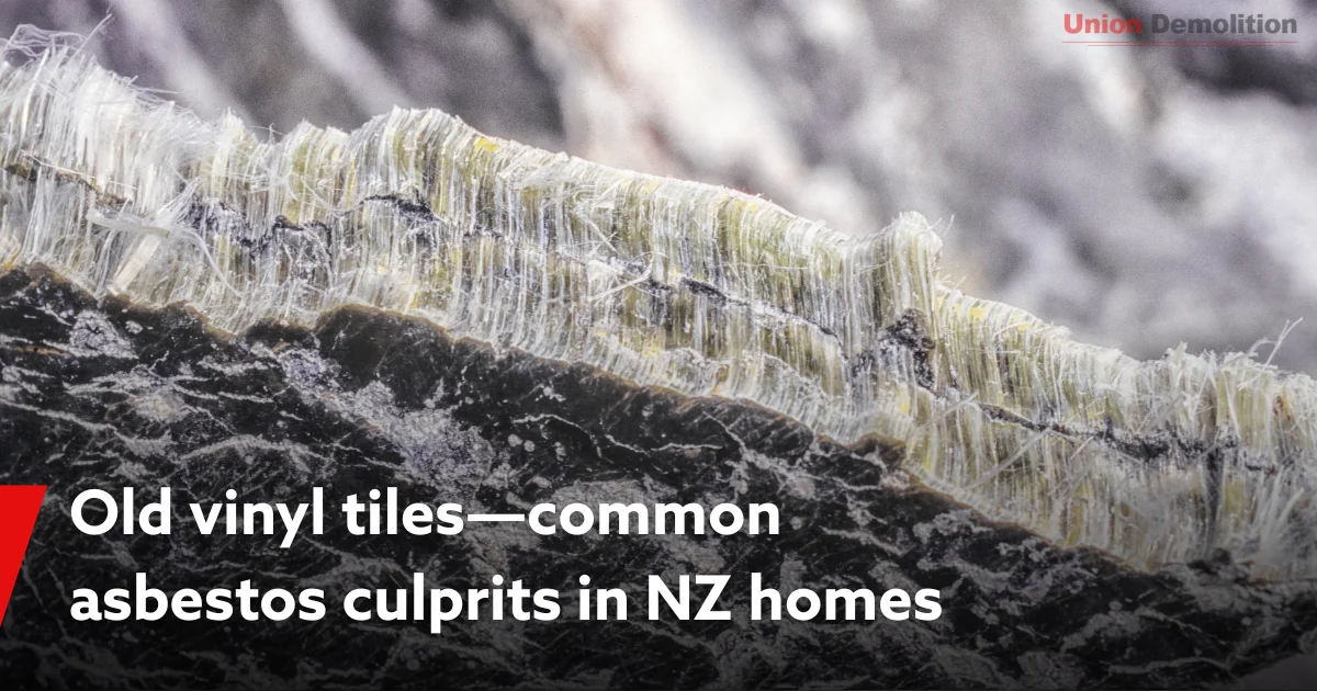 Close-up of asbestos fibers found in old vinyl flooring tiles.